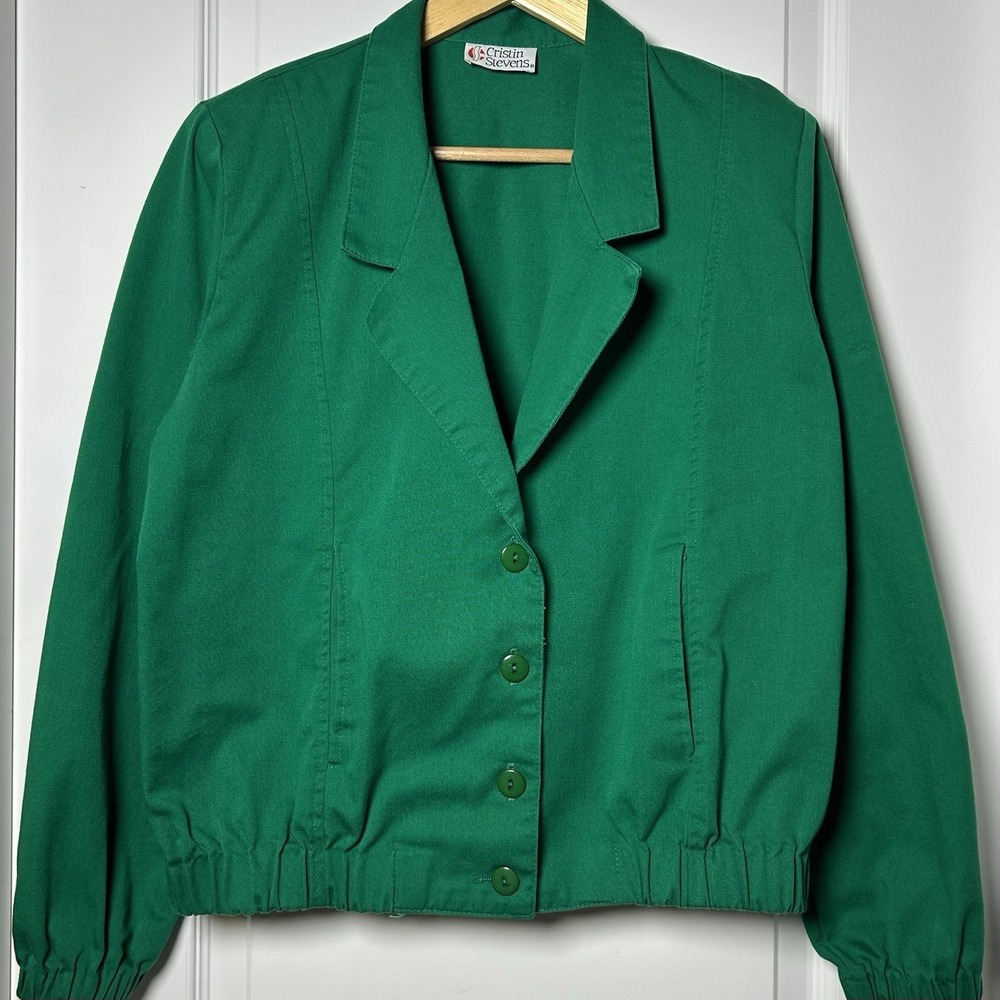 Cristin Stevens Vintage Kelly Green Cotton Cropped Blouson Jacket Retro Style